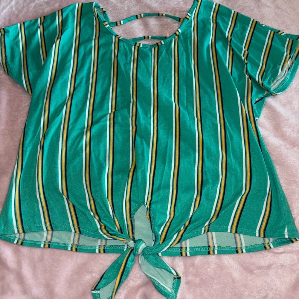 Striped Green Tie-Front Top